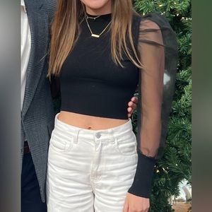 Black puffy sleeve sweater Top